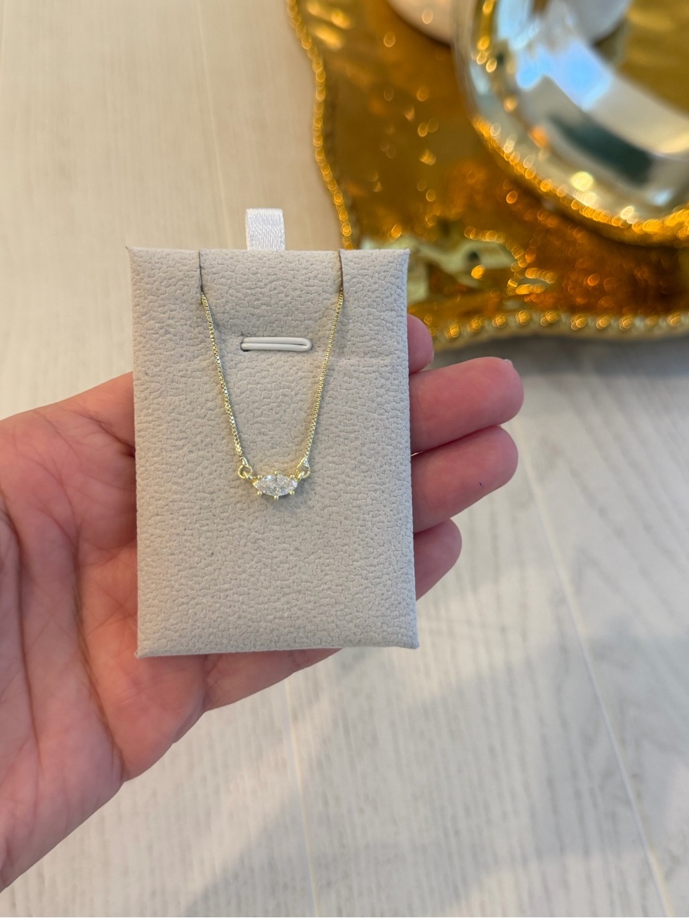 Elegant Gold Necklace with Clear Center Stone, 18k gold plated necklace